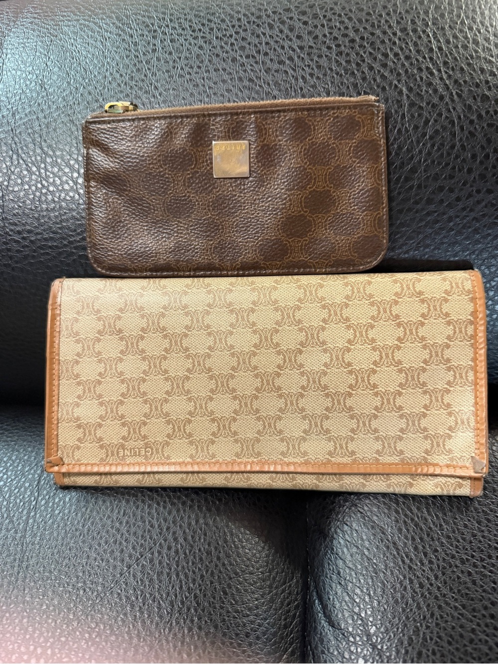Celine Beige & Brown Monogram Wallet and Coin Pouch